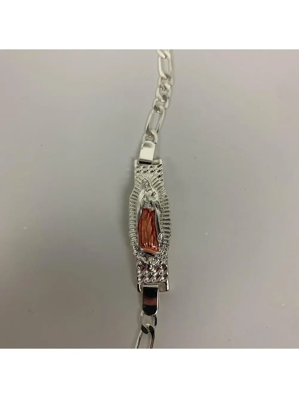 Vintage Y2k Style Silver Saint Marry Cuban Link Figaro Bracelet. Nice quality